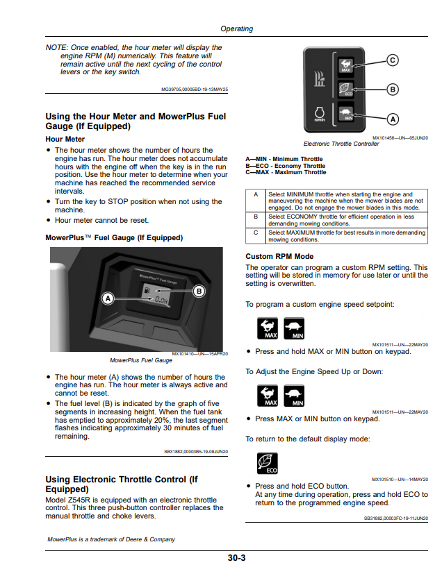 JOHN DEERE RESIDENTIAL ZERO TURN MOWER Z500 SERIES ZTRAK Z515E, Z530M, AND Z545R OPERATOR MANUAL OMUC44854
