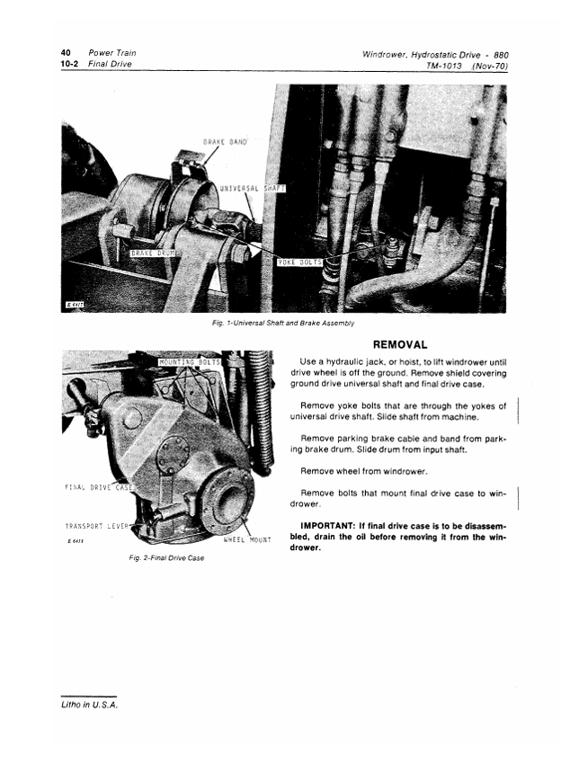 JOHN DEERE 880 HYDROSTATIC DRIVE WINDROWER TECHNICAL MANUAL TM1013