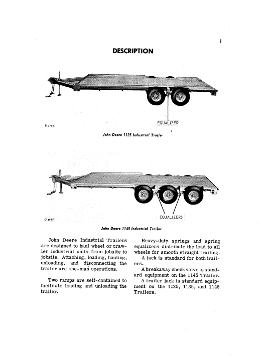 JOHN DEERE 1125, 1135 AND 1145 INDUSTRIAL TRAILER OPERATOR MANUAL OMU40522