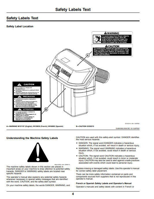 JOHN DEERE Z515E, Z530M, Z530R AND Z545R ZTRAK™ REAR MATERIAL COLLECTION SYSTEM FOR ZTRAK™ MOWER OPERATOR MANUAL OMUC26357