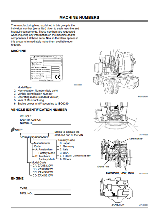 HITACHI ZAXIS 130W, 160W, 180W, 210W WHEELED EXCAVATOR OPERATOR MANUAL EMCBB31