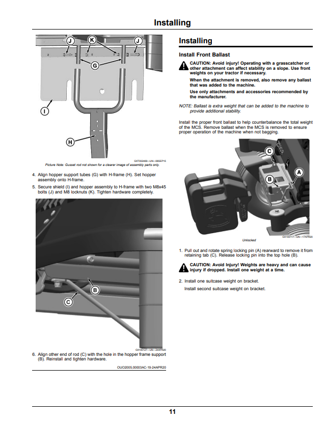 JOHN DEERE Z515E, Z530M, Z530R AND Z545R ZTRAK™ REAR MATERIAL COLLECTION SYSTEM FOR ZTRAK™ MOWER OPERATOR MANUAL OMUC26357