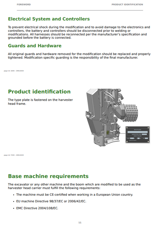 JOHN DEERE H216 HARVESTER HEAD OPERATOR INSTRUCTION MANUAL F743742