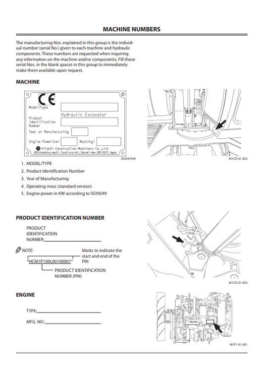 HITACHI ZAXIS 7LC-3, 70LCN-3, 85US-3, 85USBLC-3 HYDRAULIC EXCAVATOR OPERATOR MANUAL EM1P1EN11