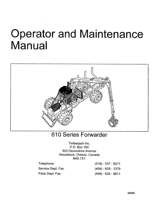 JOHN DEERE TIMBERJACK 610 FORWARDER OPERATOR MANUAL F293658