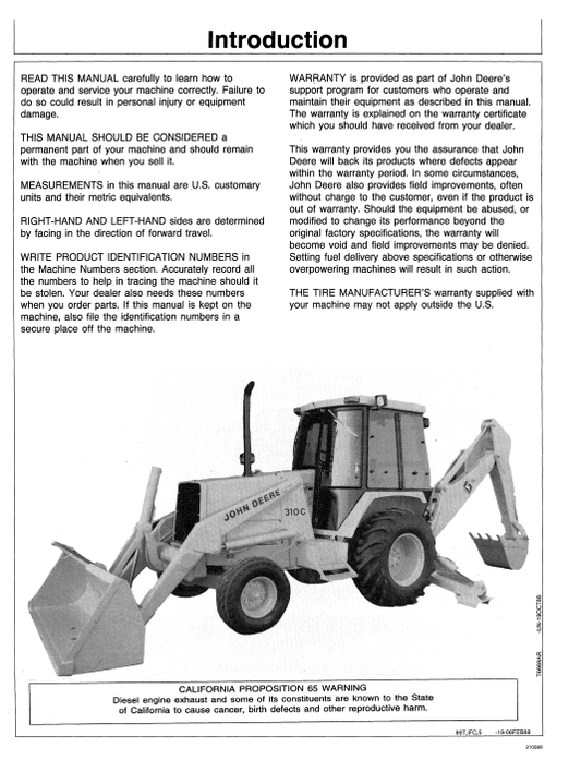 JOHN DEERE 210C/310C BACKHOE LOADER AND 210C LANDSCAPE LOADER OPERATOR MANUAL OMT132953