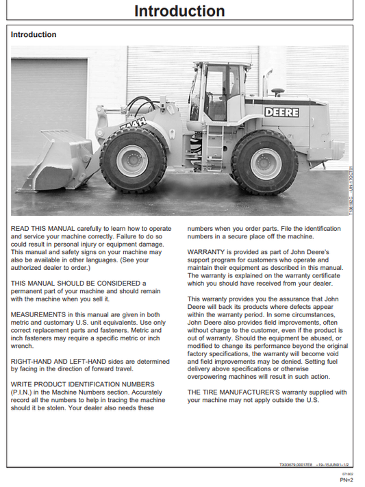 JOHN DEERE 744H LOADER AND 744H MH MATERIAL HANDLER OPERATOR MANUAL OMT181297