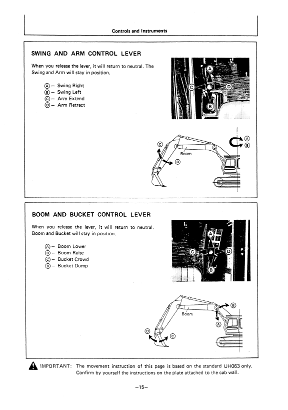HITACHI UH063 HYDRAULIC EXCAVATOR OPERATOR MANUAL EM12944