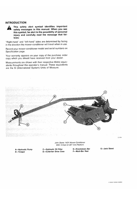 JOHN DEERE 1424 MOWER-CONDITIONER OPERATOR MANUAL OEM73044