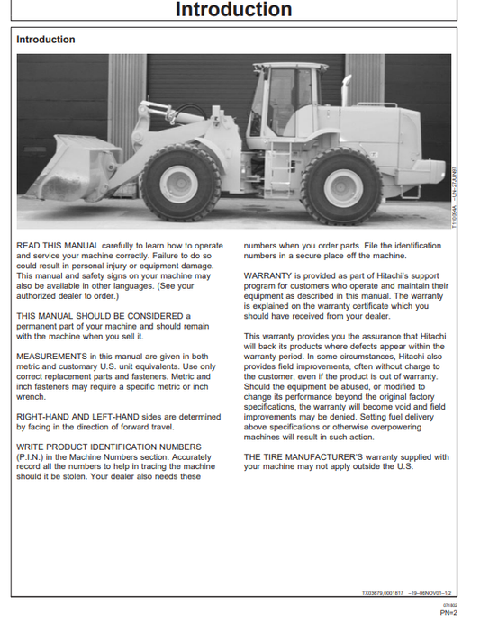 HITACHI LXE230 LOADER OPERATOR MANUAL OMT181633