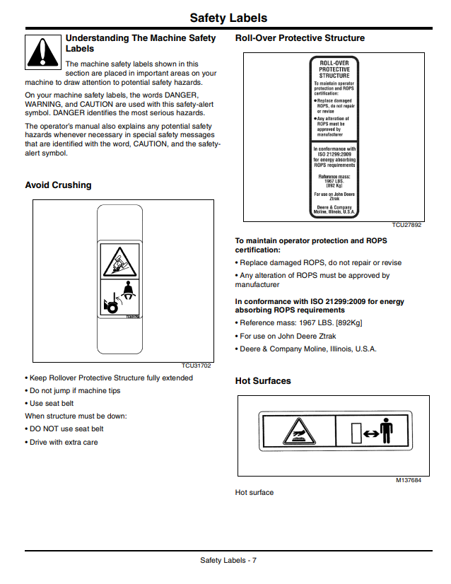 JOHN DEERE Z900B, Z900M, Z900R ZTRAK™ SERIES OPERATOR MANUAL OMTCU35848