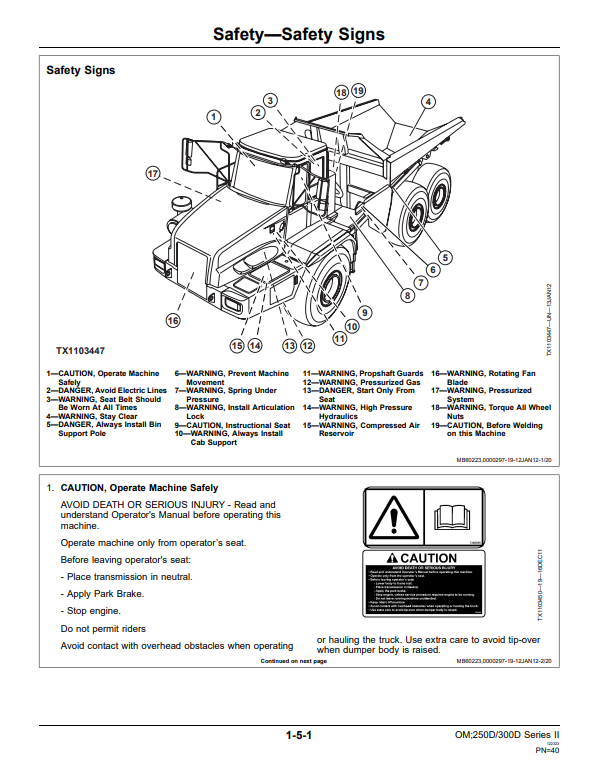 JOHN DEERE 250D AND 300D SERIES II ARTICULATED DUMP TRUCK OPERATOR MANUAL OMT264275