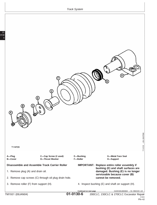 JOHN DEERE 200CLC, 230CLC AND 270CLC EXCAVATOR REPAIR TECHNICAL MANUAL TM1931