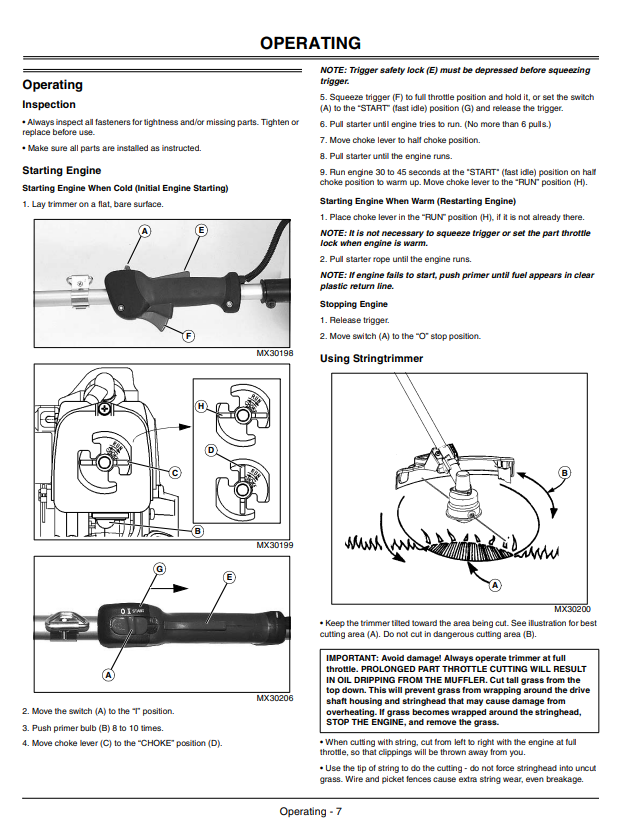 JOHN DEERE XT140SB LE - UT15227 SPLIT BOOM TRIMMER OPERATOR MANUAL OMPS05087