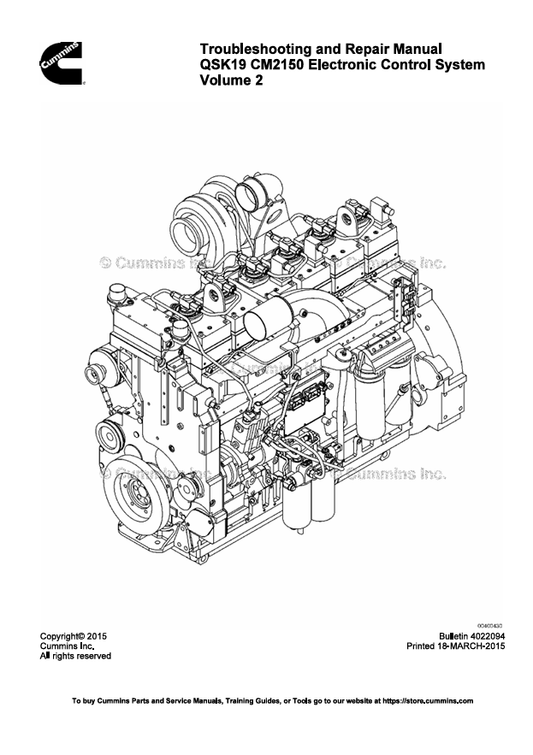 JOHN DEERE CUMMIN ENGINE QSK19 CM2150 4022094-VOL2 REPAIR MANUAL