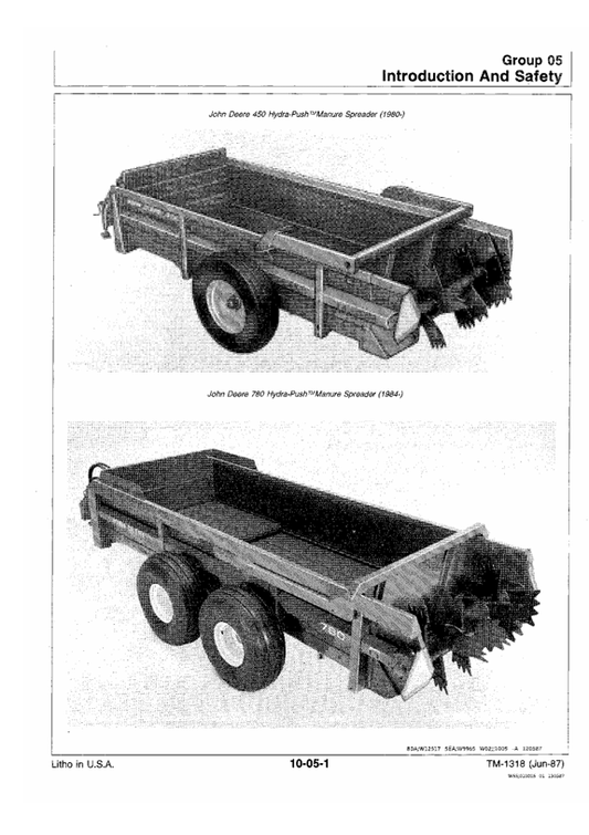 JOHN DEERE 450, 780 HYDRA – PUSH MANURE SPREADER TECHNICAL MANUAL TM1318