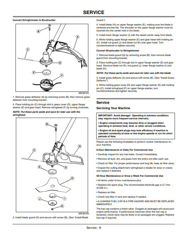 JOHN DEERE BRUSHCUTTER XT170 LE - UT15228 OPERATOR MANUAL OMPS05084