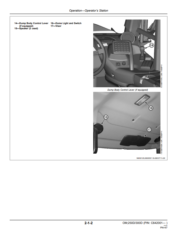 JOHN DEERE 250D AND 300D SERIES II ARTICULATED DUMP TRUCK OPERATOR MANUAL OMT284808