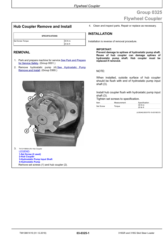 JOHN DEERE 316GR AND 318G SKID STEER LOADER REPAIR MANUAL TM13861X19