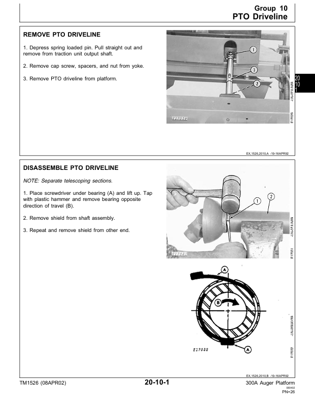 JOHN DEERE 300A AUGER PLATFORM, 300 GRASS SEED SPECIAL TECHNICAL SERVICE REPAIR MANUAL TM1526