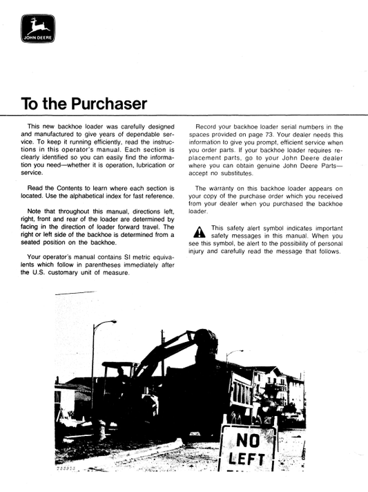JOHN DEERE JD310 BACKHOE LOADER OPERATOR MANUAL OMT51923