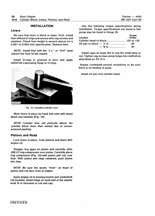 JOHN DEERE 4430 TRACTOR TECHNICAL MANUAL TM1057