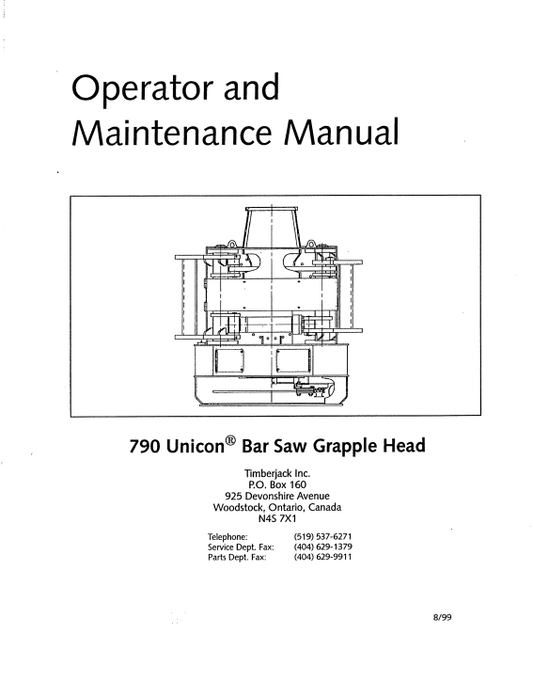 JOHN DEERE TIMBERJACK 790 (UNICON) GRAPPLE HEAD OPERATOR MANUAL F293949