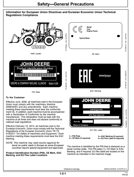 JOHN DEERE 824K4WD LOADER OPERATOR MANUAL OMT351579X19