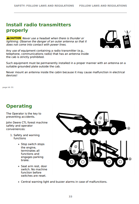 JOHN DEERE 2010H / 2510H T3 FORWARDER OPERATOR INSTRUCTION MANUAL F743904