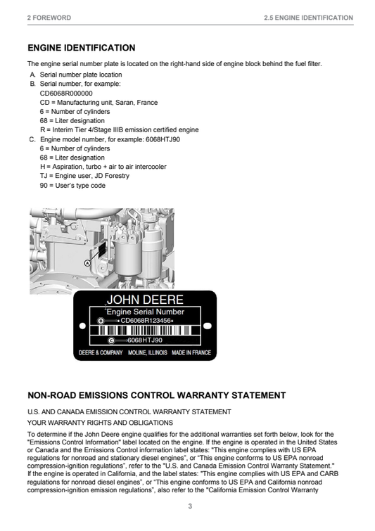 JOHN DEERE 1070E, 1170E INTERIM TIER 4 CTL HARVESTER OPERATOR INSTRUCTION MANUAL F680525GENI
