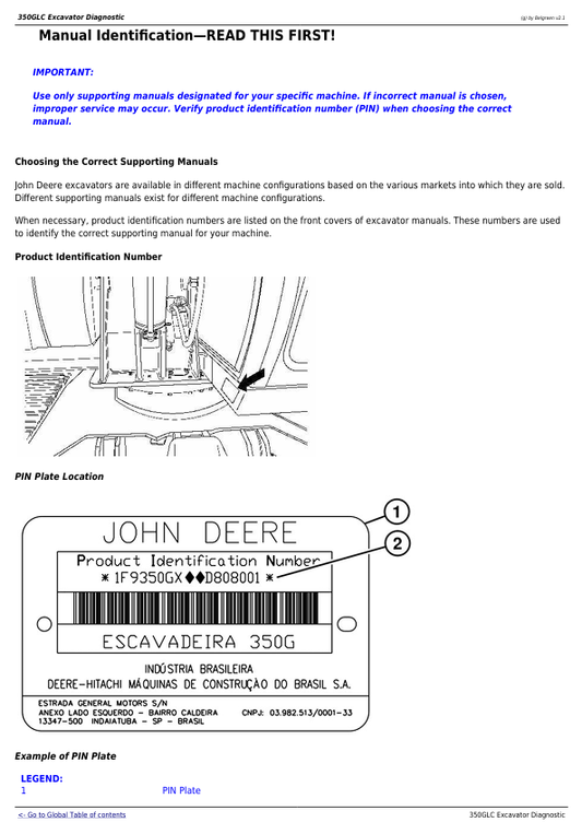 JOHN DEERE 350GLC EXCAVATOR DIAGNOSTIC OPERATION AND TEST MANUAL TM13196X19