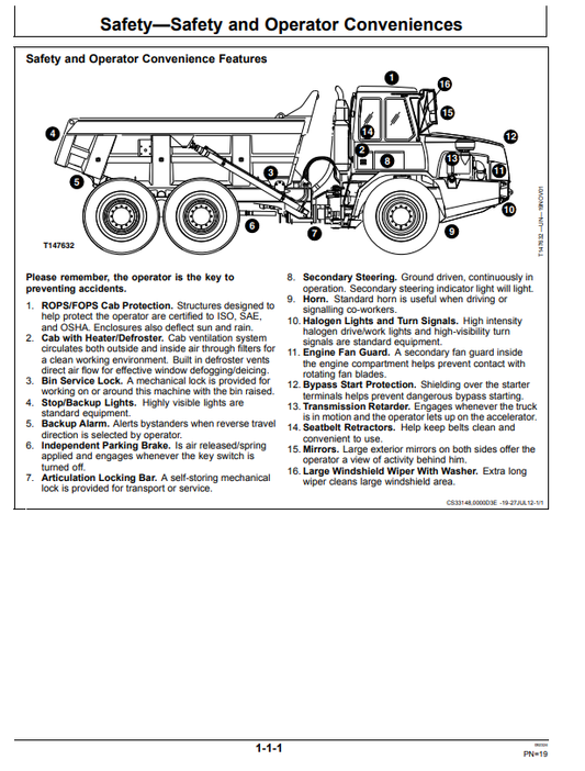JOHN DEERE 250D AND 300D ARTICULATED DUMP TRUCK OPERATOR MANUAL OMT224115