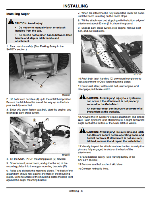 JOHN DEERE PLANETARY AND CHAIN DRIVE AUGERS PA30, NCA25 OPERATOR MANUAL OMKV16795