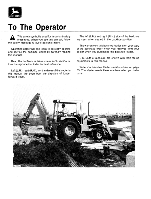 JOHN DEERE JD410 BACKHOE LOADER OPERATOR MANUAL OMT66840