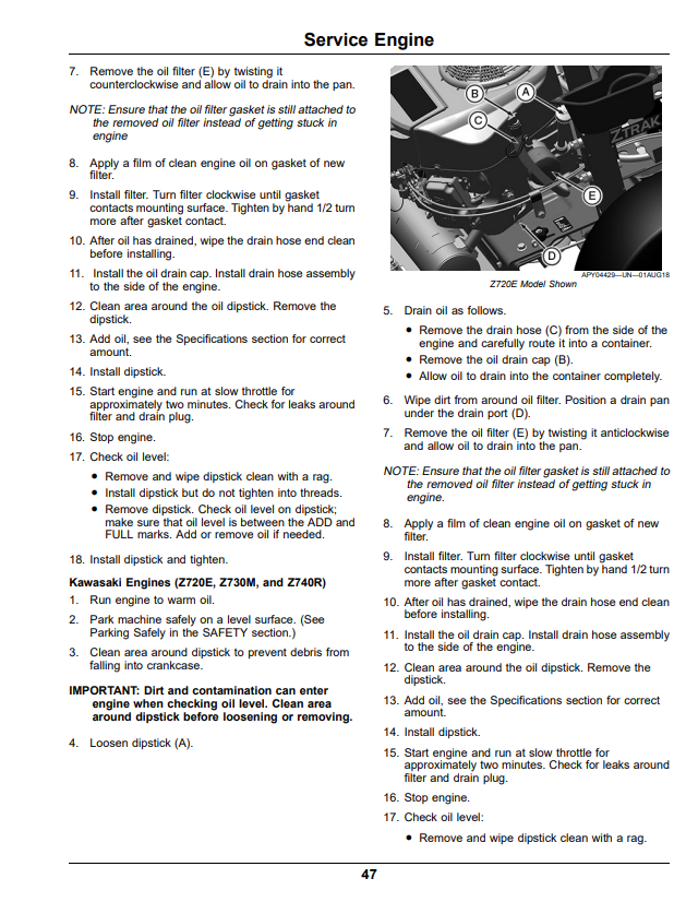JOHN DEERE Z720E, Z730M, Z735E, Z735M AND Z740R ZTRAK™ SERIES GAS OPERATOR MANUAL OMUC23718