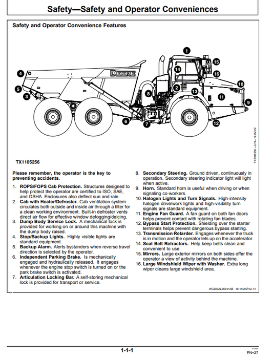 JOHN DEERE 370E, 410E AND 460E ARTICULATED DUMP TRUCK OPERATOR MANUAL OMT331714X19