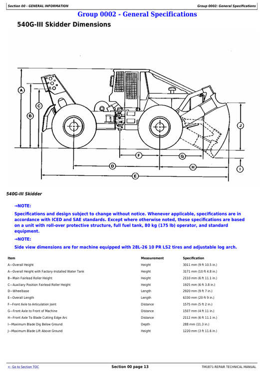 JOHN DEERE 540G-III, 640G-III, 548G-III, 648G-III, 748G-III SKIDDER REPAIR TECHNICAL MANUAL TM1871