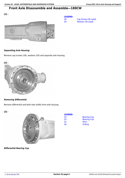 JOHN DEERE 180CW, 210CW WHEELED EXCAVATOR REPAIR TECHNICAL MANUAL TM2287