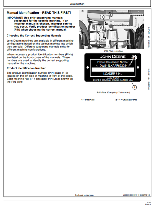 JOHN DEERE 544L 4WD LOADER OPERATOR MANUAL OMT406388X19
