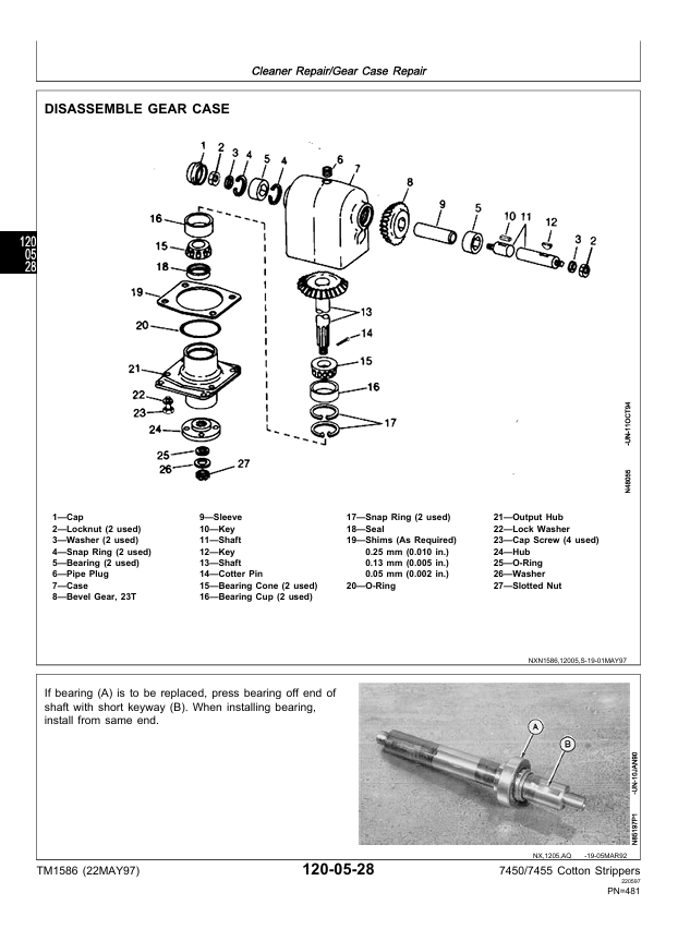 JOHN DEERE 7450 AND 7455 COTTON STRIPPER TECHNICAL MANUAL TM1586