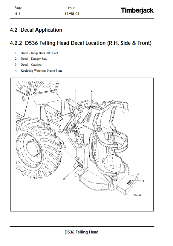 JOHN DEERE D536 DTT DISC SAW FELLING HEAD OPERATOR MANUAL OMF288069