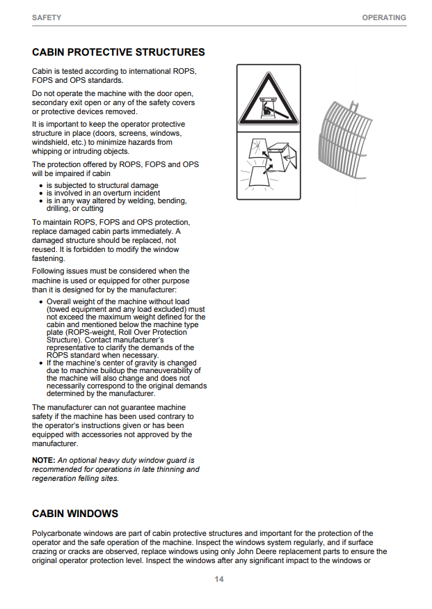 JOHN DEERE 1470G FINAL TIER 4 CTL HARVESTER OPERATOR INSTRUCTION MANUAL F700288