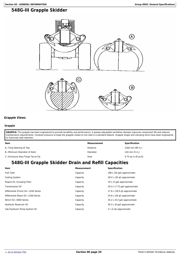 JOHN DEERE 540G-III, 640G-III, 548G-III, 648G-III, 748G-III SKIDDER REPAIR TECHNICAL MANUAL TM1871
