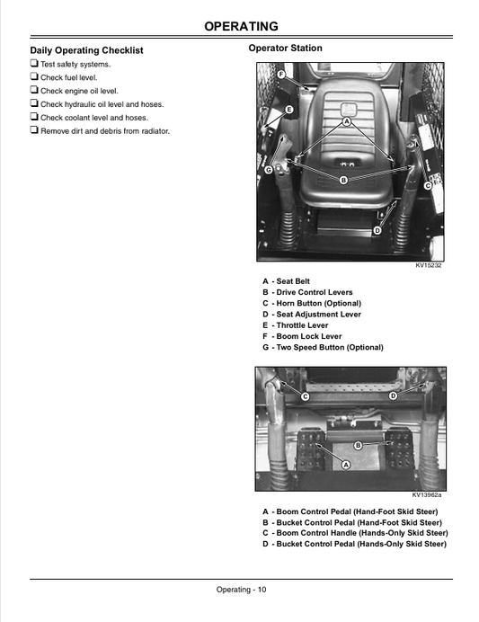 JOHN DEERE 260 AND 270 SKID STEER OPERATOR MANUAL OMKV11663
