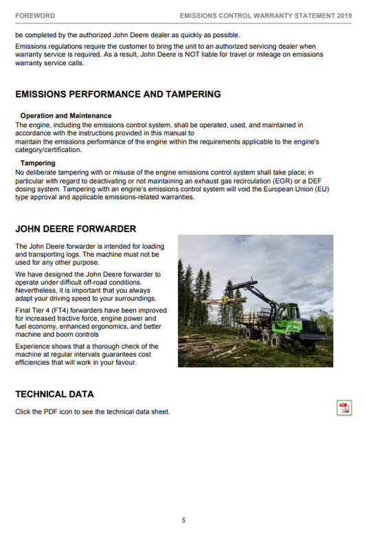 JOHN DEERE 1110G / 1210G / 1510G FINAL TIER 4 FIXED CABIN OPERATOR MANUAL F708972