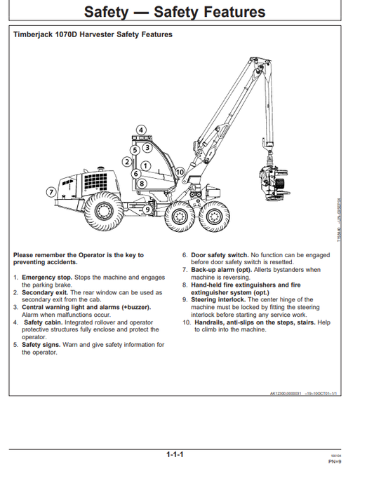 JOHN DEERE 1070D HARVESTER OPERATOR MANUAL OMF067014