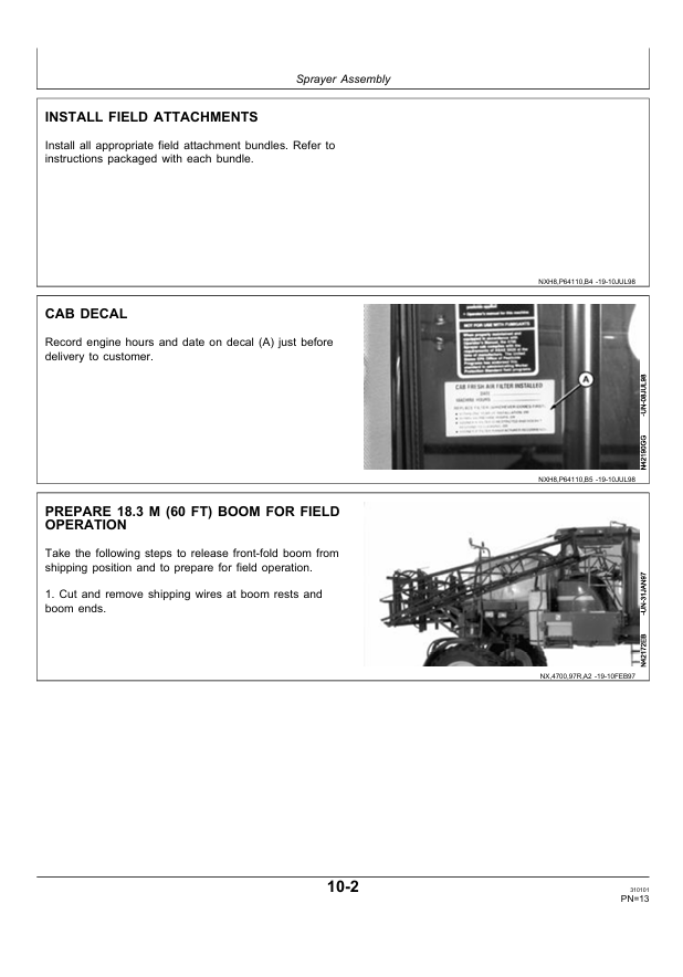 JOHN DEERE 4700 SELF PROPELLED SPRAYER PRE DELIVERY INSTRUCTION MANUAL PDIN200765
