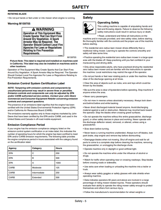 JOHN DEERE Z225, Z245, Z425, Z445, Z465 EZTRAK OPERATOR MANUAL OMM158820