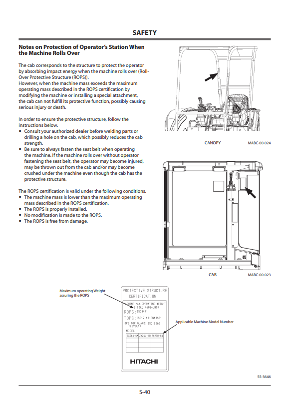 HITACHI ZAXIS 17U-5N, 26U-5N HYDRAULIC EXCAVATOR OPERATOR MANUAL ENMABCNA13