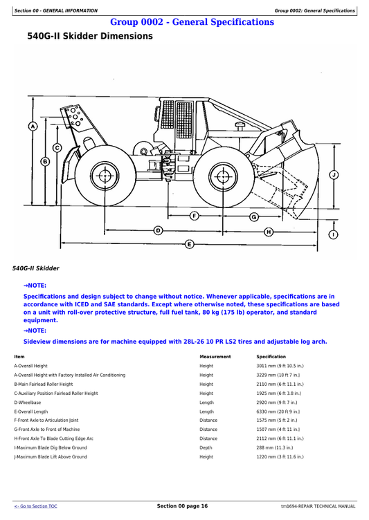 JOHN DEERE 540G-II, 548G-II, 640G-II, 648G-II, 748G-II SKIDDER REPAIR TECHNICAL MANUAL TM1694